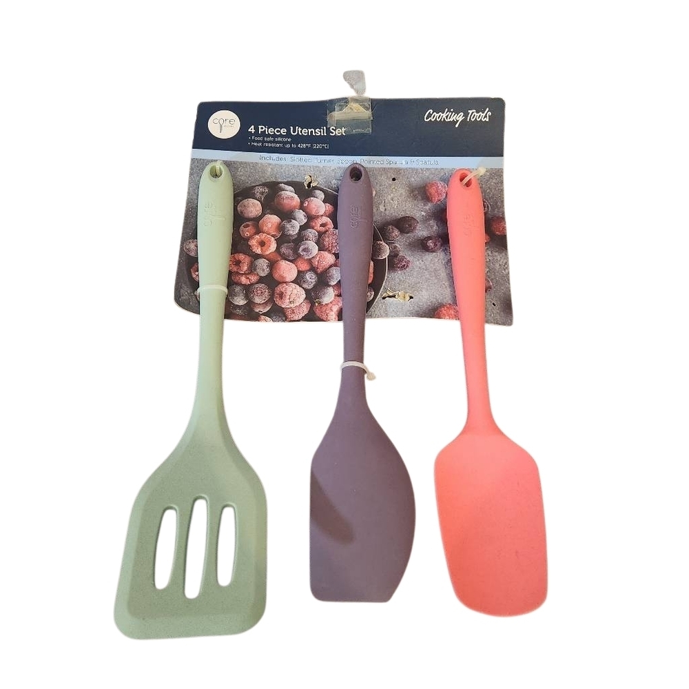 3-Piece Cooking Utensil Set in Green, Purple, and Red Core Tools